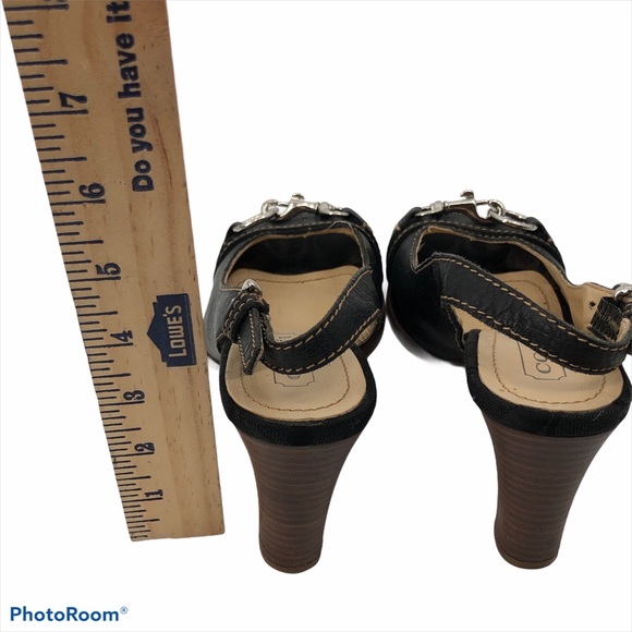 Coach Blk Leather Esmeralda Peep Toe Heels Size 5B - Picture 9 of 11